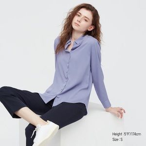Grey Rayon Long Sleeve Blouse by Uniqlo